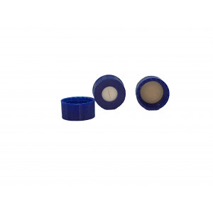 9-425 Blue Threaded Cap w/Natural PTFE/White Silicone Bonded Single Slit Septum (100/pk)