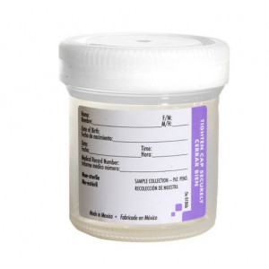 Container: Tite-Rite, Wide Mouth, 90mL (3oz), PP, STERILE, Attached White Screw Cap, ID Label with Tab Seal, Graduated, 300/Unit