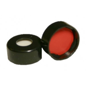 9MM BLACK SMOOTH SCREW CAP w/ ST2500 .040" (1MM) THICK, RED PTFE / WHITE EASY PIERCE SILICONE  100pk