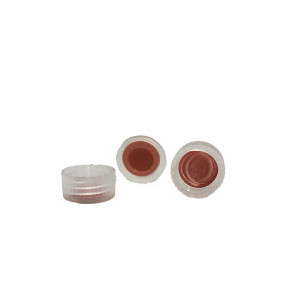 9mm Natural Open Top Cap w/ Bonded PTFE/Red Rubber Septa (100/pk)