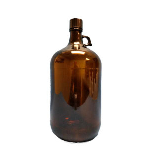 128oz Amber Ring Handled Jug Assembled w/38-439 Black Ribbed Phenolic Poly Cone Liner (6/cs)