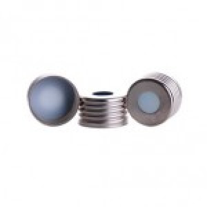 16mm Screwtin Cap with Blue PTFE/WHITE Silicone, 0.0060" Thick Septa (100pk)