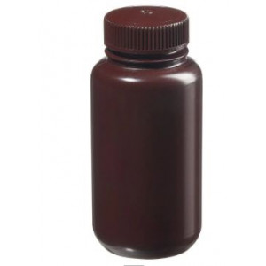250mL Wide Mouth Amber HDPE Bottle, 43mm Amber PP Screw Thread Closure {Lab Grade} (72cs)