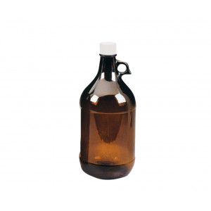 2360mL Amber Glass Jug, 38-439 White PP PTFE Lined Cap Certified (6/cs)