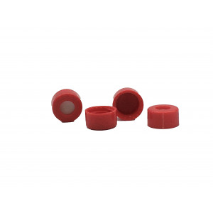 9MM RED SMOOTH SCREW CAP w/ ST2500 .040" (1MM) THICK, RED PTFE / WHITE EASY PIERCE SILICONE  100pk
