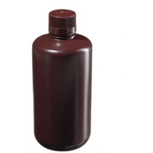 1000mL Boston Round Narrow Mouth Translucent Amber HDPE Bottle, 38-430 PP Screw Thread Closure {Lab Grade} (50/cs)