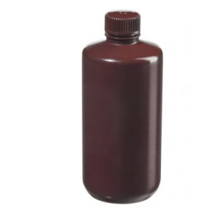 500mL Narrow Mouth Opaque Amber HDPE Bottle, 28-415 Amber PP Screw Thread Closure {Packaging Grade} (125/cs)