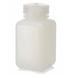 250mL Square Wide Mouth HDPE Bottle, 43-415 PP Screw Thread Closure {Lab Grade} (250/cs)