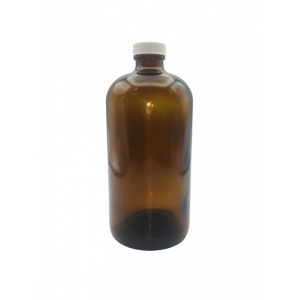 16 oz. Amber Boston Round Glass Bottle, 28mm 28-400