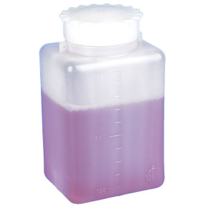 Bottle with Screwcap, Wide Mouth, Square, Graduated, PE (Cap: PP), 1000mL, 20/Bag, 4 Bags/Unit