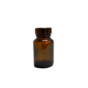 30mL Amber Wide Mouth Packer Assembled w/28-400 Black Phenolic Poly Cone Lined Cap (432/cs)