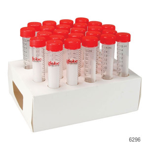 DIAMOND MAX High Speed Centrifuge Tube, 15mL, Attached Red Flat Top Screw Cap, PP, Printed Graduations, STERILE, Certified, 25/Cardboard Rack, 20 Racks/Unit