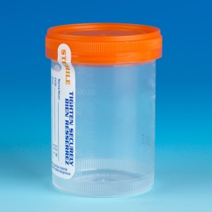 Container: Tite-Rite, 120mL (4oz), PP, STERILE, Attached Orange Screw Cap, ID Label, Graduated, Individually Wrapped, 100/Unit