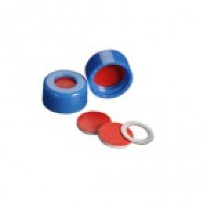 ST535DF .040" (1MM) Thick Red PTFE / White Silicone / Red PTFE inserted into a Blue 9mm ribbed screw cap (100/pk)