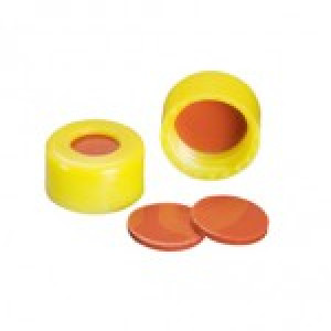 Yellow Cap w/FEP/Natural Rubber Septum {FOR USE}w/9mm GC Vials (100/pk)