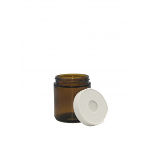 4oz Amber Straight Sided Jar Assembled w/58-400 Open Top Bonded T/S Septa Cap, Certified, Bar Coded (24/cs)