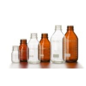 250mL Duran Pure Media Bottle, Amber Type 1, 3.3 Borosilicate Glass, Graduated, Documented Lot #, Protective Dust Cover, GL45, Caps Sold Separately (10cs)