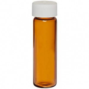8mL Amber  Assembled sample vial w/ White 15-425 Solid Top PTFE Lined Cap (200/pk)