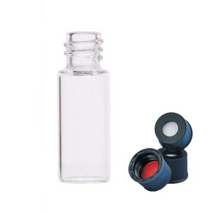 2mL Clear Vial w/ 8-425 Finish assembled with 8-425 Black Poly Prop Cap & Red PTFE /White Silicone Septa   (100/pk)