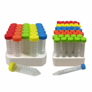 Centrifuge Tubes w/rainbow caps, 15 ml, sterile, 50 tubes(5 colors) per foam rack (500/cs)