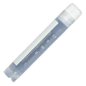 CryoCLEAR vials, 4.0mL, STERILE, Internal Threads, Attached Screwcap with Molded O-Ring, Round Bottom, Self-Standing, Printed Graduations, Writing Space and Barcode, 50/Bag, 10 Bags/Case