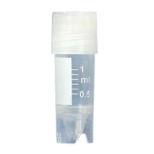 CryoCLEAR vials, 1.0mL, STERILE, External Threads, Attached Screwcap with Molded O-Ring, Conical Bottom, Self-Standing, Printed Graduations, Writing Space and Barcode, 50/Bag