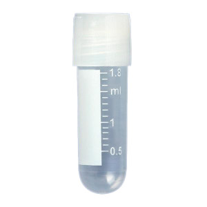 CryoCLEAR vials, 2.0mL, STERILE, External Threads, Attached Screwcap with Molded O-Ring, Round Bottom, Printed Graduations, Writing Space and Barcode, 50/Bag