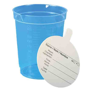 Specimen Container, 6.5oz, Paper Lid Included in Each Pack, Pour Spout, PP, Graduated, 25/Pack, 20 Packs/Unit