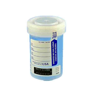 Drug Test Container, 90mL, Wide Mouth, Attached White Screwcap, STERILE, Tab-Seal Patient ID Label & Celsius Thermometer Strip, PP, 300/Unit
