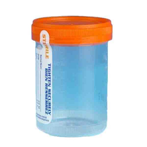 Container: Tite-Rite, 120mL (4oz), PP, STERILE, Attached Orange Screw Cap, ID Label, Graduated, Individually Wrapped, 100/Unit