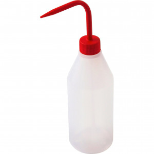 Wash Bottle, Narrow Mouth, 500mL, LDPE, Sloped Shoulder, RED Screwcap, 5/Unit
