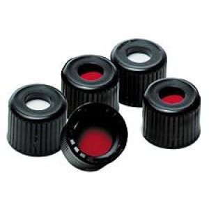 Black PP 8-425 cap w/ Ivory PTFE-Red Rubber Septa Assembled (100pk)