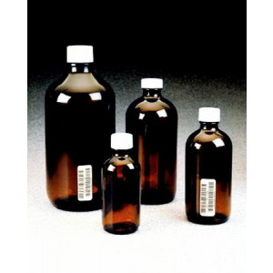 1Liter Amber Narrow Mouth, 33-430 PP PTFE Lined Cap Certified, Bar Coded (12/cs)