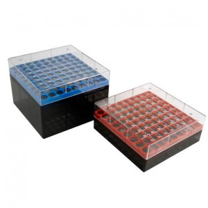 BioBOX 81, for 1.0mL and 2.0mL CryoCLEAR and CryoGen vials, Polycarbonate (PC), Holds 81 vials (9x9 format), Printed Lid, YELLOW, 5/Unit