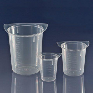 Beaker, Three Corner, Clarified PP, Graduated, 50mL, 100/Unit