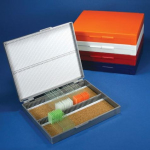 Slide Box for 100 Slides, Cork Lined, Blue