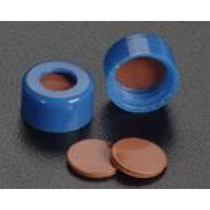9-425 Blue Threaded Cap w/Press-Fit PTFE/Red Rubber Septum (100/pk)