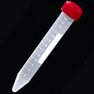 Centrifuge Tube, 15mL, Attached Red Screw Cap, PP, Printed Graduations, STERILE, 25/Bag, 20 Bags/Unit