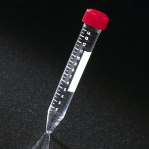Centrifuge Tube, 15mL, Attached Red Screw Cap, PS, Printed Graduations, STERILE, 25/Bag, 20 Bags/Unit
