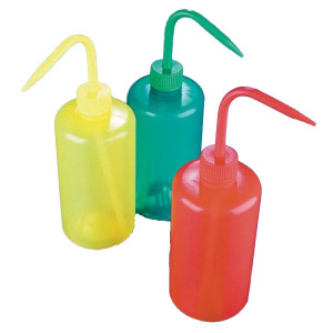 Wash Bottle, Narrow Mouth, 500mL, LDPE, YELLOW, 1/Unit