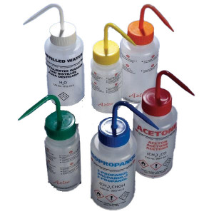 Wash Bottle, Ethanol, 500mL, LDPE, Multi-Lingual, Non-Vented, ORANGE Screwcap, 1/Unit