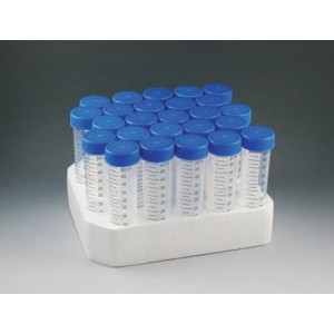 Centrifuge Tube, 50mL, Attached Blue Flat Top Screw Cap, PP, Printed Graduations, STERILE, 25/Rack, 20 Racks/Unit