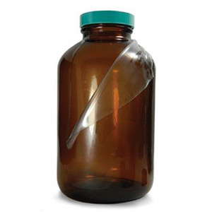 84oz (2500ml) Safety Coated Amber Wide Mouth Packer with 70-400 Green Thermoset F217 & PTFE Lined Cap attached(4/cs)