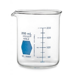 Kimax 250mL Low Form Griffin Beaker, Graduated Double Scale, Blue (12/cs)