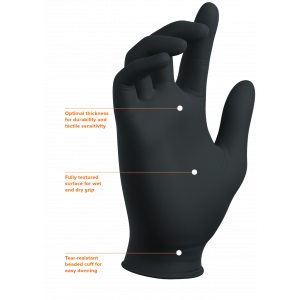 Large Black Nitrile Exam (Model PF-90-BK) Mil 5.6 Full Texture ,Length 9." Powder Free (100/bx, 10bxs/cs)