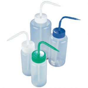Wash Bottle, Wide Mouth, 500mL, LDPE, BLUE Screwcap, 5/Unit