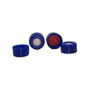 9-425 Dark Blue Smooth Threaded Cap w/Bonded Red PTFE/White Silicone Septum (100/pk)