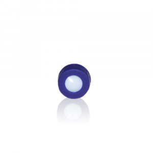 9-425 Blue Smooth Threaded Cap w/PTFE/White Silicone Bonded Single Slit Septum (100/pk)