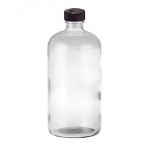 8oz Clear Boston Round Assembled w/24-400 Black Phenolic Poly Cone Lined Cap (12/cs)