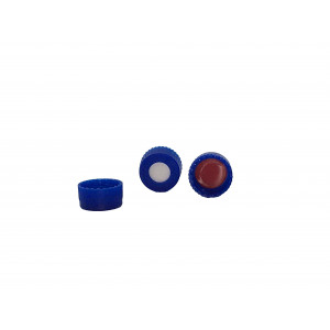 9-425 Blue PP Threaded Cap Assembled w/Bonded PTFE/Silicone Septum (100/pk)